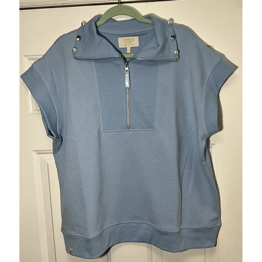 Simply Southern Baby Blue Textured Pullover Pearl Embellished Collar Top XXL